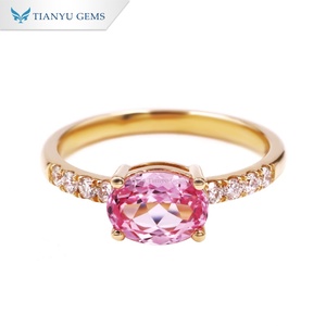 Anillo Elegante de Oro Amarillo Sólido de 14K con Corte Ovalado, Diamante de Laboratorio Rosa Paparacha y Diamante de Laboratorio, Estilo Femenino, de Tianyu Gems - Product Image 1