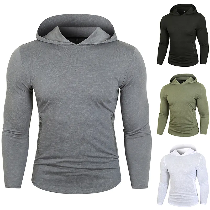 2021 New autumn zipper spliced circular hem hooded long-sleeve T-shirt