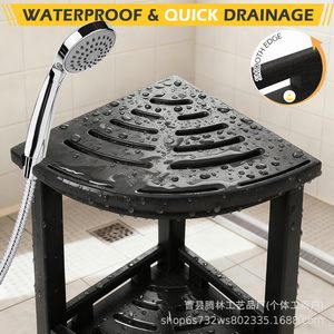 Tabouret de salle de bain Teng Lin, siège de douche d'angle avec étagère de rangement, plastique noir, pour toilettes et bain - Product Image 4