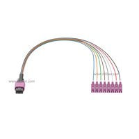 8 noyaux 8 brins 8 fibres centre de données OM4 harnais multi-mode connecteur de câble de sortie MPO mâle à LC cordon de raccordement à fibre optique