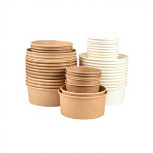Bol à salade jetable écologique SENANG de 500 ml en papier kraft de bambou avec couvercle en PET, idéal pour les cadeaux et les options à emporter – Vente directe usine - Product Image 1