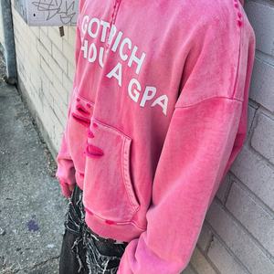 Sweat à capuche surdimensionné en coton French Terry avec impression vintage délavée à l'acide, poche, effet usé, fermeture éclair, style streetwear - Product Image 4