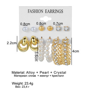 Drops hipping 6-teilige Karte Legierung <span class=keywords><strong>Gold</strong></span> Piercings farbige Creolen Metall Perlen Ohrringe <span class=keywords><strong>Set</strong></span> für Frauen Modeschmuck Ohrringe - Product Image 2