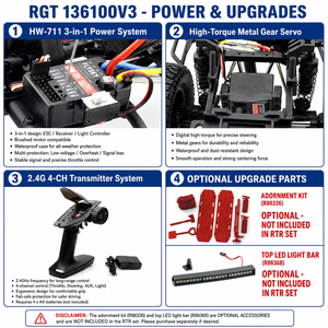 RC Crawler 1/10 4x4 Yol ve Kaya Gezgini RC-4 136100V3 Metal Su Geçirmez Uygulama Kontrollü 120m Menzilli Kullanıma Hazır Hobi RC Araba Oyuncak Çocuklar İçin - Product Image 2