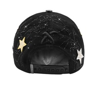 Topi Baseball Gaya Baru Hitam Gorras Bordir 3D Berlian Imitasi Jaring Laba-laba Kristal Multi-Tone Pin Logam Bintang Gothic Street