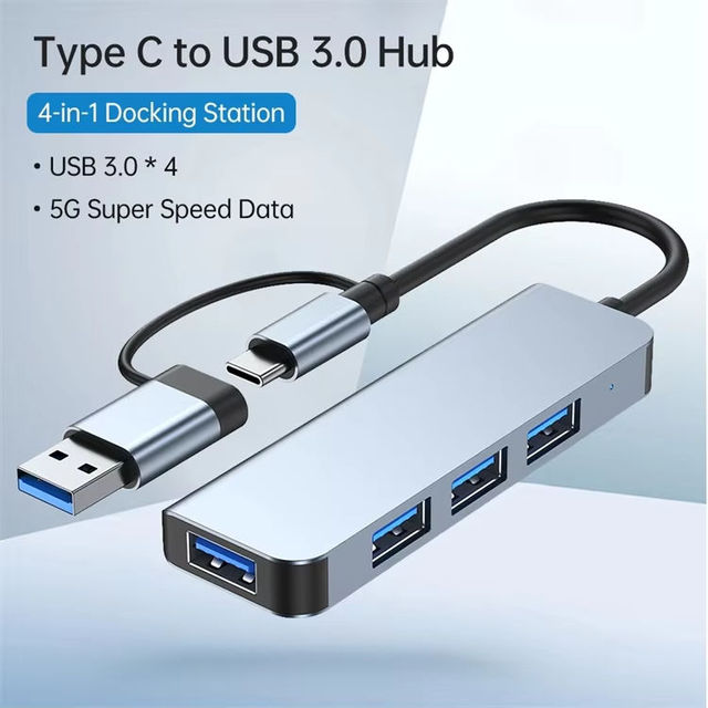 TKT 4 in 1 Type C USB Hub with for 2.1 USB 3.0 4 Ports Fast Charging for Laptop/Tablet Multiple Devices-Aluminum Alloy-in Stock