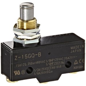 Micro-interrupteur Z-15GQ-B à montage sur panneau, à piston, 15A 250VAC SPST normalement ouvert, bornes à vis, fabriqué au Japon - Product Image 1