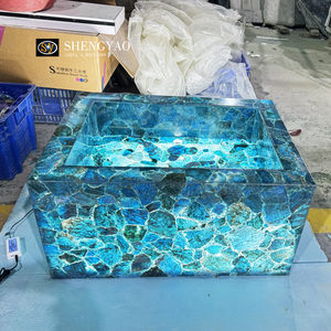 Vasque de salle de bain personnalisable en pierre translucide <span class=keywords><strong>d</strong></span>'apatite bleue rétroéclairée, surface solide, pour lavabo - Product Image 2