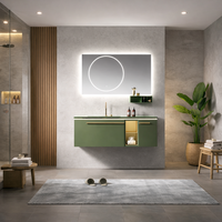 Meuble de salle de bain en acier inoxydable en gros, en promotion, avec miroir LED à fonction de gradation tactile et vasque en céramique