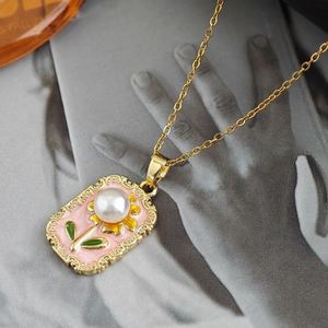 Collar de Acero Inoxidable Antideslustre, Joyería Vintage Francesa, Collar de Perlas de Girasol, Collar de Clavícula Esmaltado - Product Image 4