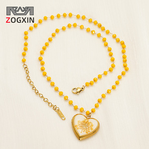 ZOGXIN Heart-Shaped Pendant Necklace Gold Beaded Chain With Dandelion Charm For Women Daily Wear Gift Jewelry - Product Image 1