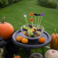 Halloween bamboe fruitprikkers pompoen spook vleermuis design gemengde kleuren feesttaartdecoratie groothandel