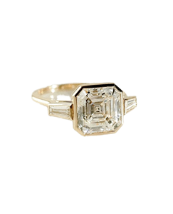 Emerald Cut Diamond IGI Certified Luxury Engagement <b>Ring</b> 925 Silver <b>Gold</b> Plated Bezel <b>Set</b> Octagonal Halo for Wedding Anniversary - Product Image 1