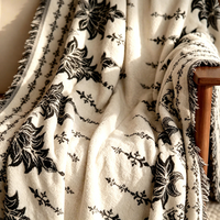 Plaid en laine jacquard et polyester tissé pour chambre et salon, douillet et chaud