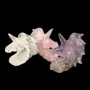 天然紫水晶玫瑰透明石英水晶手工雕刻独角兽水晶雕刻