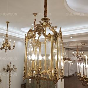 Orta yüzyıl vintage dikdörtgen pirinç lamba cam fenerler dekoratif kafes pirinç kolye lamba - Product Image 3