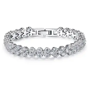 Pulseras de moda Mujer Cristal Zircon Estilo Blanco Plata chapado en oro CZ Clásico Tenis latón cobre Pulsera