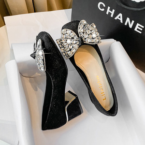 2025 nuevo estilo Xiaoxiangfeng tacón grueso zapatos de seguimiento medio zapatos de noche de primavera y otoño para mujer zapatos de gran tamaño - Product Image 4