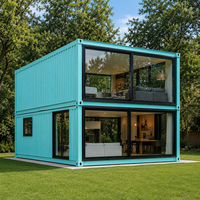 Casa Contenedor de Envío Portátil de Lujo de 40 pies, Azul Aqua, Personalizada, de Dos Pisos, Prefabricada, Modular, con Pared de Vidrio, para Hotel