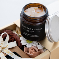 Vente en Gros Savon Rose Bouquet de Fleurs Boîte Rose Ensemble de Bougies de Luxe Avec Lumière Boîte Cadeau pour la Saint-Valentin