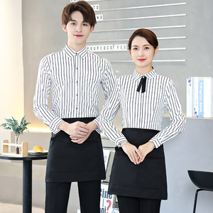 Bán buôn phục vụ khách sạn nhà hàng quán rượu quán rượu cafe máy chủ tiếp nhận làm việc đồng phục nam nữ bồi bàn phục vụ bàn dài tay áo sơ mi - Product Image 1