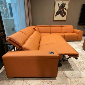Ensemble de canapés modulaires en cuir véritable en forme de L avec fonction inclinable et chargeur intégré, idéal pour la salle de sport, le centre commercial ou l'entrepôt - Product Image 3