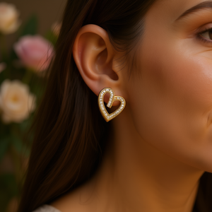 Orecchini a perno a forma di cuore placcati oro con strass di cristallo incastonati a canale, gioielli di moda da donna, idea regalo - Product Image 2