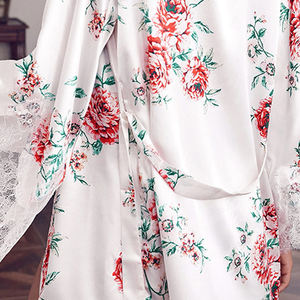 Pyjamas Sexy Satin Impression Manchette Dentelle Couture Cardigan Ceinture <span class=keywords><strong>Robe</strong></span> - Product Image 6