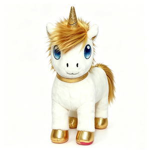 <b>White</b> unicorn plush with gold accents, Gold glitter unicorn horn ,Soft <b>fluffy</b> plush material, Zipper closure plush <b>bag</b> - Product Image 4