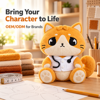 Peluche personnalisée de chat docteur avec blouse médicale, stéthoscope et queue bouclée, service de conception d'uniforme personnalisé