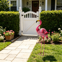 Statue de Flamant Rose en Acier Inoxydable pour Jardin, Décoration Extérieure en Métal pour Patio
