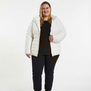 <b>Women's</b> White Hooded Quilted Puffer Jacket Zip Up <b>Winter</b> <b>Coat</b> - Product Image 1