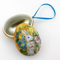 Nouveau personnalisé imprimé mignon de qualité alimentaire menthe bonbons boîte en fer blanc vide petit oeuf forme pâques vacances lapin boîte en fer blanc