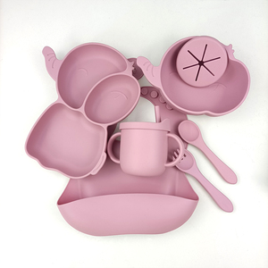 Juego de Vajilla de Silicona de Grado Alimenticio, Duradero y No Tóxico, Babero Impermeable, Plato con Ventosa, Cuchara y Tenedor Suaves para Niñas y Niños - Product Image 1