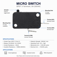 Micro-interrupteur à réponse rapide RL6-1, faible force de commande, 16A/220V, IP18, connexion rapide, applications industrielles et automobiles, 50000 cycles
