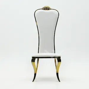 LIYUAN HOTEL Gold Stainless Steel High Back Armless Stackable King Chairs For Bride And Groom Wedding