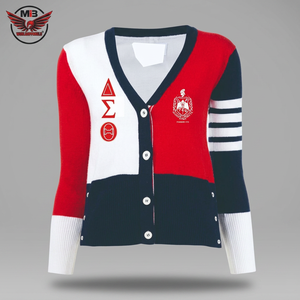 Custom High Quality for Sorority DST Women's Winter Knitted V-neck Cardigan Sweater with <b>Covered</b> <b>Button</b> Closure - Product Image 3