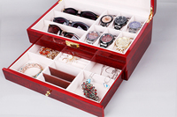 Grande boîte de montres en bois laqué à 2 couches, boîte de rangement en bois rouge pour lunettes de soleil bijoux montre boîte de présentation