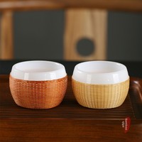 Tasse à thé en porcelaine tressée à la main en bambou, style chinois, avec incrustations de jade et glaçure, pour la dégustation du thé, Patrimoine culturel immatériel
