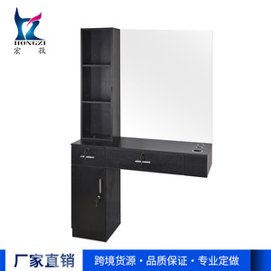 Hair Salon <b>Mirror</b> Stand With Cabinet Black Wood Minimalist Design Multiple Storage Space Dressing <b>Table</b> HZ3036 - Product Image 3