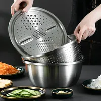 Drop Shipping 3 In 1 Food Grater Rice Sieve Vegetable Grater Slicing Basin Washing Colander Grater Stainless steel Mixing Bowls