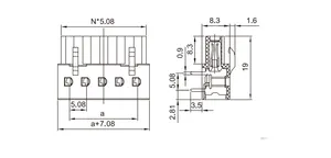 مقبس دركيس YC080B-508 2-16P 5.08مم، قابس محطة، قابس كهربي، وصلة دبابيس للوحدات التحتي PCB