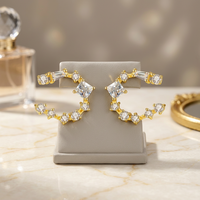Boucles d'oreilles clous en argent sterling 925 plaqué or, style minimaliste chic et tendance, avec zircon cubique étincelant, pour femme