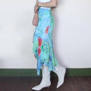 กระโปรงมิดิทรงเอพิมพ์ลายดอกไม้สำหรับผู้หญิง ผ้าตาข่าย ทรงเอไลน์ น้ำหนักเบา สไตล์ลำลองสำหรับวันหยุด แฟชั่นกระโปรง - Product Image 4