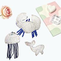 Patchs en tissu perlés faits à la main, série créatures marines : méduse, crabe, dauphin, appliques brodées pour sacs et coques de téléphone