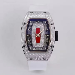 07-01 Mechanical <b>Watch</b>, Luxurious Rose Diamond Case, Red Element <b>Automatic</b> <b>Skeleton</b> Dial, Tonneau Ladies Mechanical <b>Watch</b> - Product Image 1