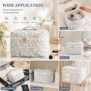 Wholesale <b>Large</b> Travel <b>Makeup</b> <b>Bag</b> Women Floral Quilted Cosmetic Pouch Cotton Toiletry Organizer <b>Bag</b> Custom Logo OEM Supplier - Product Image 6