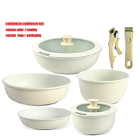 Ensemble de 8 ustensiles de cuisine en aluminium avec revêtement antiadhésif, poignée amovible, compatible four, lave-vaisselle et induction, avec couvercles