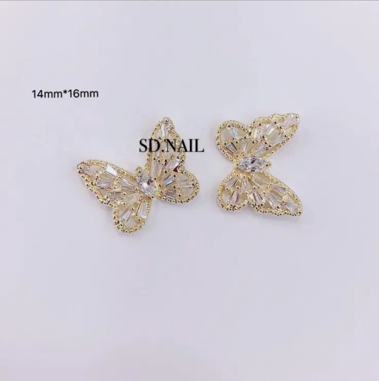 Wholesale Popular butterfly real gold coating Zircon Alloy Jewelry DIY 3D Nail Art