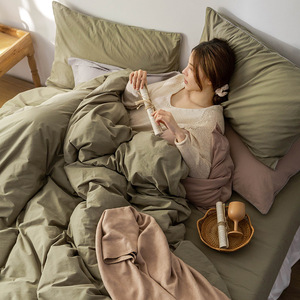 Bộ bốn mảnh phong cách Bắc Âu đơn giản màu đơn giản 200tc tất cả các mùa 100% cotton giường dùng một lần 1.8m ký túc xá sinh viên - Product Image 4